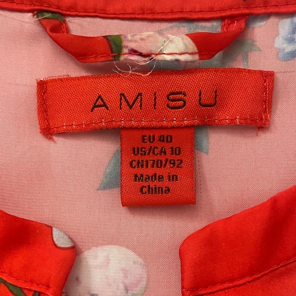 Amisu Red Bomber Jacket with Blue Floral Pattern - Picture 2 of 7